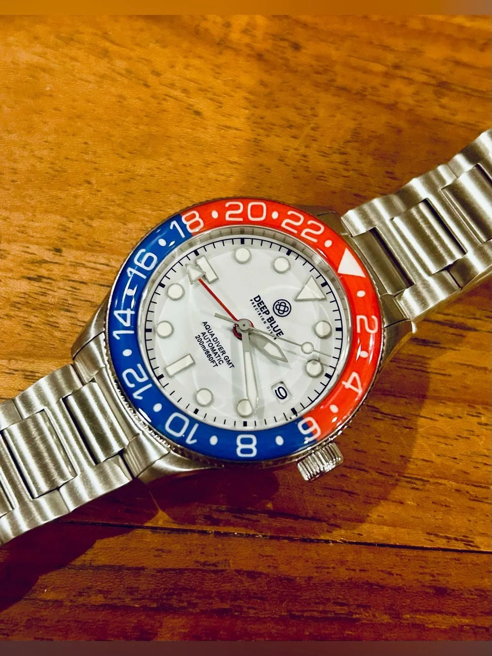 Deep Blue AQUA DIVER GMT AUTOMATIC 40mm RED/BLUE WHITE Dial 200m Dive Watch